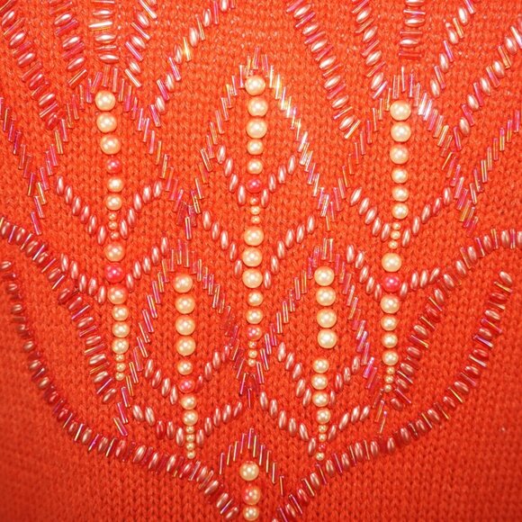 Vintage 90s Orange Pearl Beaded Cotton Knit Sweater Small - Picture 2 of 8